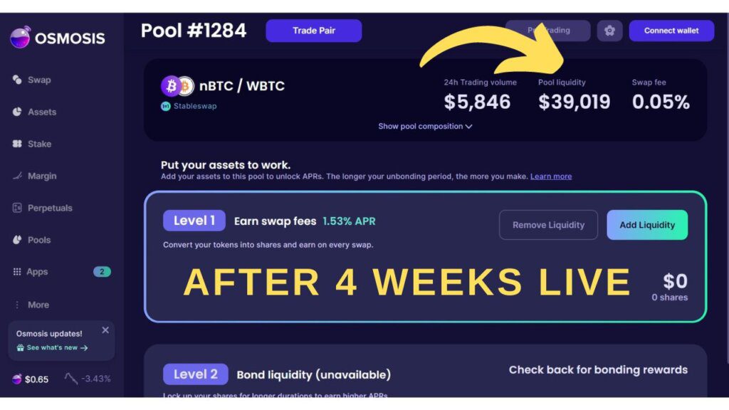 nBTC/wBTC liquidity pool, Osmosis nBTC liquidity