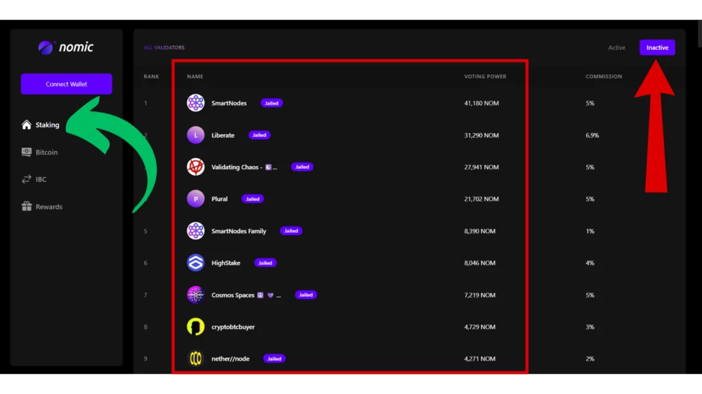Nomic validators, my Nomic validator is jailed, how to redelegate NOM tokens, how to switch NOM validators