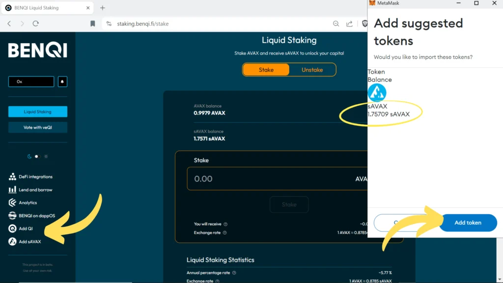 AVAX liquid staking, sAVAX tokens, Avalanche liquid staking, Benqi liquid staking, QI tokens, veQI tokens, how to stake QI tokens, why stake QI tokens, where to stake QI tokens, vote for AVAX validators, why vote with veQI, Metamask