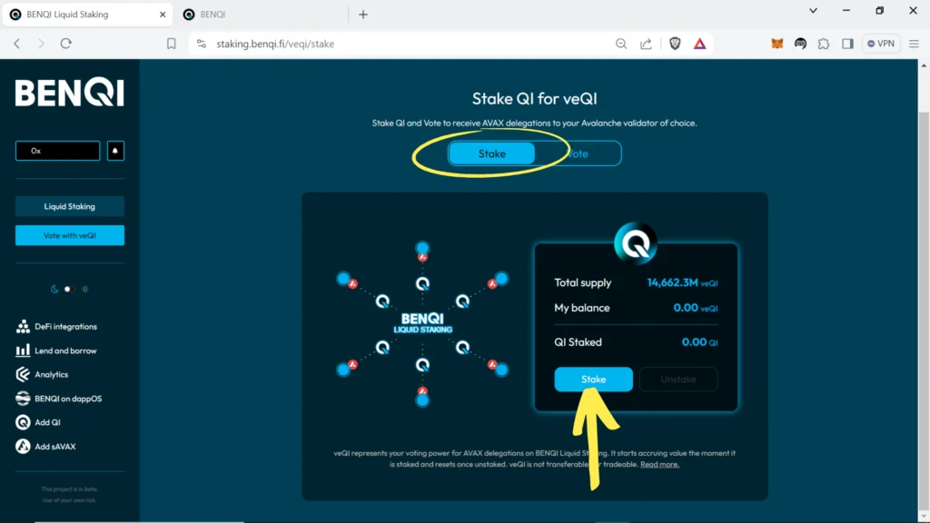 AVAX liquid staking, sAVAX tokens, Avalanche liquid staking, Benqi liquid staking, QI tokens, veQI tokens, how to stake QI tokens, why stake QI tokens, where to stake QI tokens, vote for AVAX validators, why vote with veQI, Metamask, Core wallet