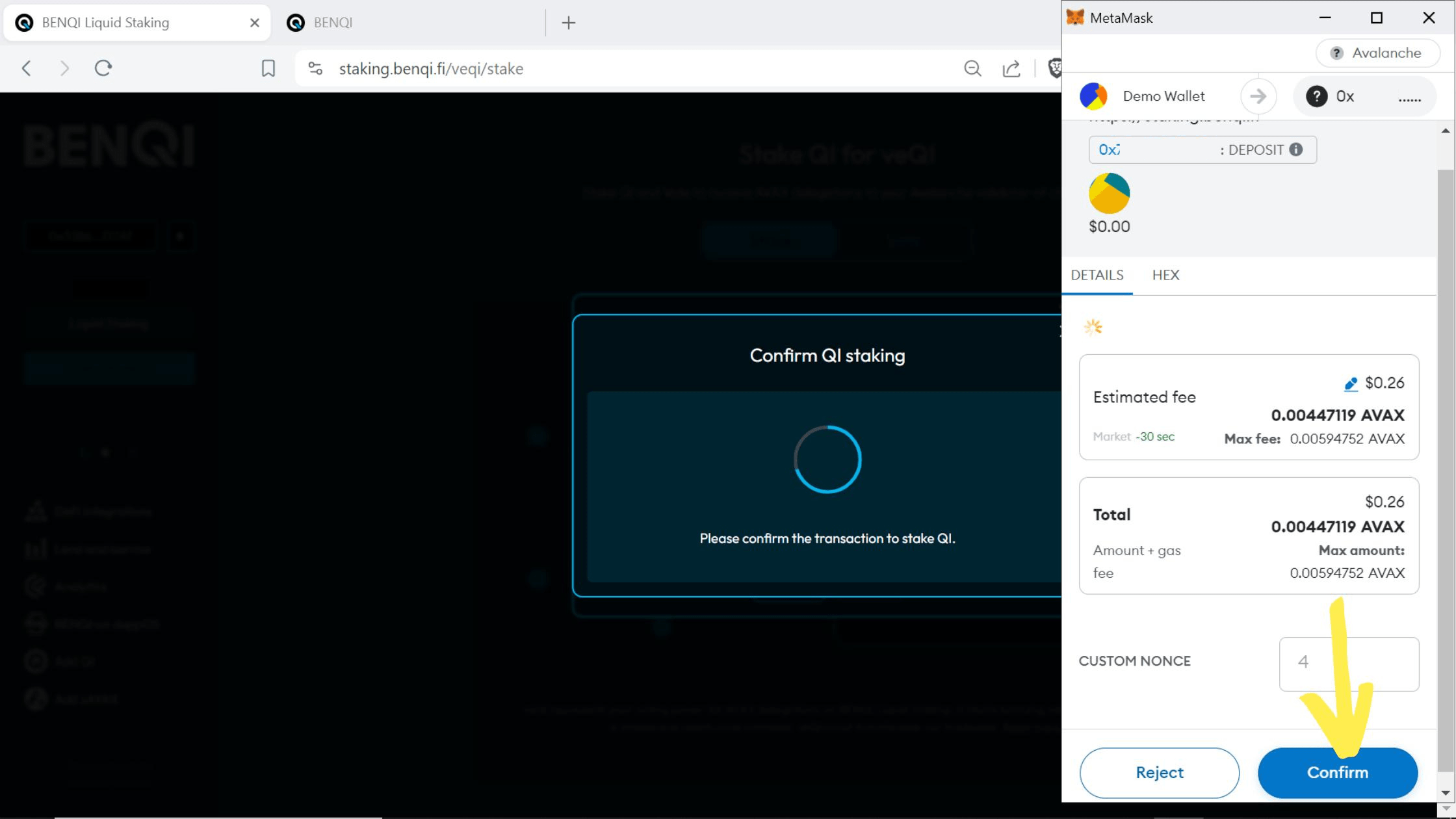 AVAX liquid staking, sAVAX tokens, Avalanche liquid staking, Benqi liquid staking, QI tokens, veQI tokens, how to stake QI tokens, why stake QI tokens, where to stake QI tokens, vote for AVAX validators, why vote with veQI, Metamask, Core wallet