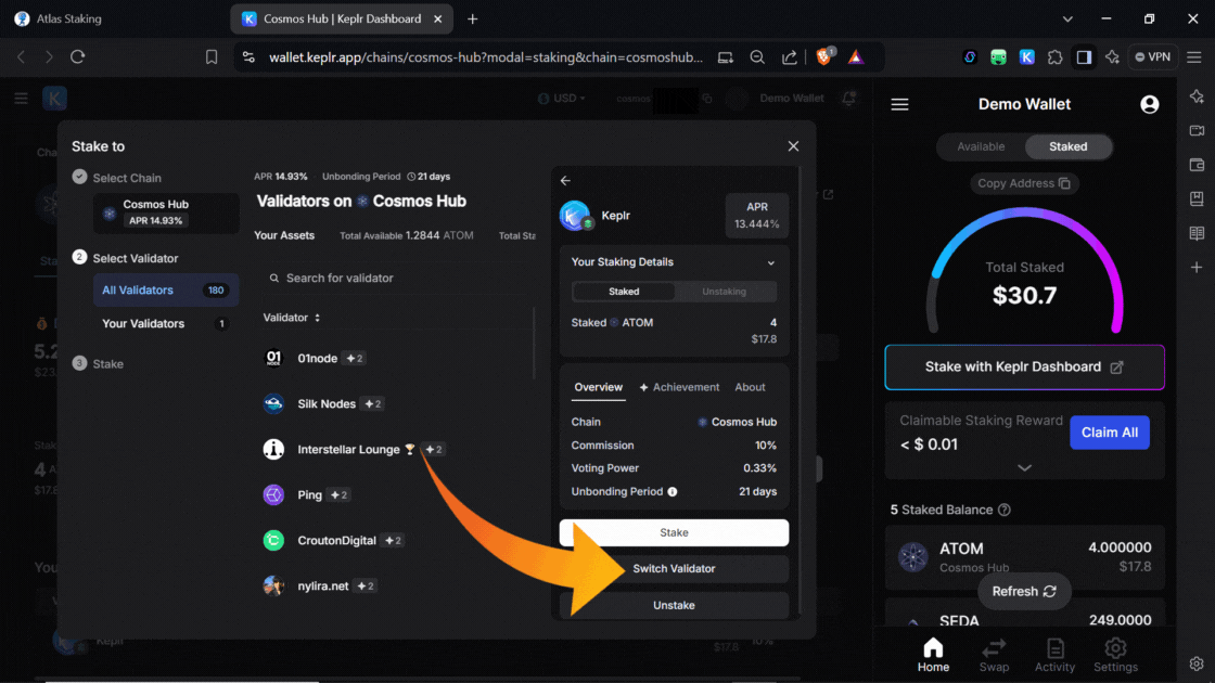 ATOM validator, switch validators in Keplr, how to redelegate using Keplr, where to stake ATOM, how to stake Cosmos ATOM in Keplr, Keplr mobile wallet app, the best place to stake ATOM, the best ATOM validator, which ATOM validator do I choose, how do you stake on Keplr, is ATOM staking worth it, Is ATOM good for staking, ATOM staking APY, What is the reward for ATOM staking, How do I get ATOM on my Keplr wallet, Keplr wallet staking guide, ATOM staking rewards calculator, How to delegate ATOM tokens, Is ATOM Proof of Stake, Does Keplr wallet support ATOM, Trading ATOM on Keplr wallet, How to add ATOM to Keplr wallet, ATOM liquid staking, What wallets support ATOM, Best place to stake ATOM, How long does it take to unstake ATOM, How does ATOM staking work, Should I stake ATOM on Kraken, Should I stake ATOM on Coinbase, staking ATOM on Binance, Is ATOM staking legit, Why is staking ATOM a good idea, Can I restake ATOM, Compound ATOM staking rewards