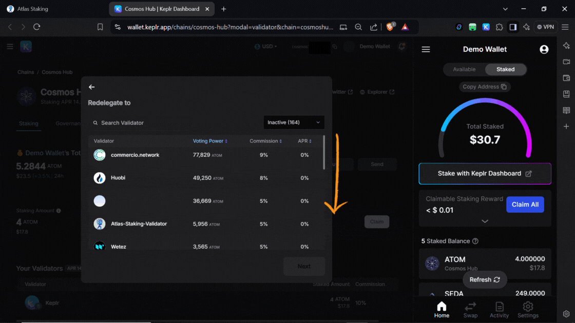 ATOM validator, switch validators in Keplr, how to redelegate using Keplr, where to stake ATOM, how to stake Cosmos ATOM in Keplr, Keplr mobile wallet app, the best place to stake ATOM, the best ATOM validator, which ATOM validator do I choose, how do you stake on Keplr, is ATOM staking worth it, Is ATOM good for staking, ATOM staking APY, What is the reward for ATOM staking, How do I get ATOM on my Keplr wallet, Keplr wallet staking guide, ATOM staking rewards calculator, How to delegate ATOM tokens, Is ATOM Proof of Stake, Does Keplr wallet support ATOM, Trading ATOM on Keplr wallet, How to add ATOM to Keplr wallet, ATOM liquid staking, What wallets support ATOM, Best place to stake ATOM, How long does it take to unstake ATOM, How does ATOM staking work, Should I stake ATOM on Kraken, Should I stake ATOM on Coinbase, staking ATOM on Binance, Is ATOM staking legit, Why is staking ATOM a good idea, Can I restake ATOM, Compound ATOM staking rewards