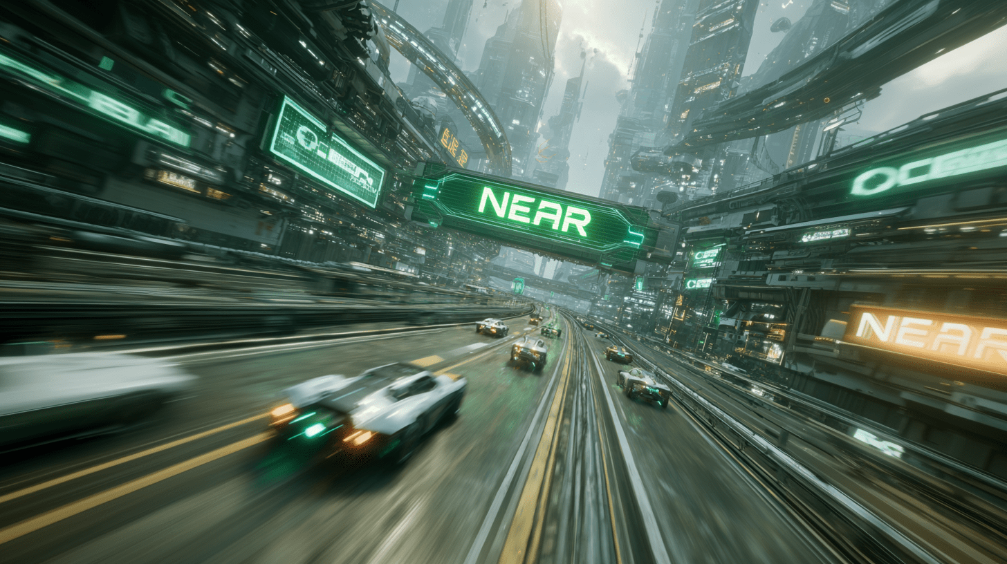 NEAR artwork showing a futuristic city highway
