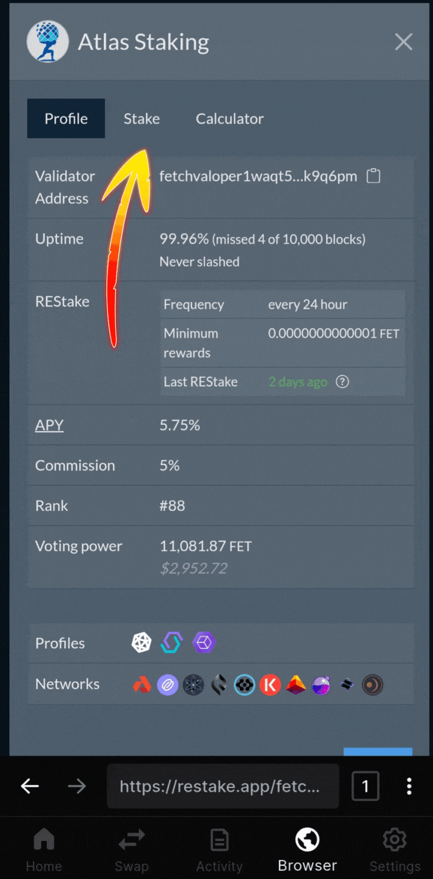 Are staking rewards automatically staked, What is auto compound staking, How often do you get rewards for staking, Are staking rewards compounded, Which is the highest paying auto staking & auto-compounding protocol, Is crypto staking compounded daily, What is the best staking platform, What are the best staking tokens, What is the daily compounding reward, What is the best auto compounding crypto, Is it better to compound daily or monthly, How can I earn daily compound interest, how to autocompound staking rewards, FET validator, FET restaking, How to stake FET tokens, The best FET protocol validator, Where to stake FET, REstake app, Atlas Staking