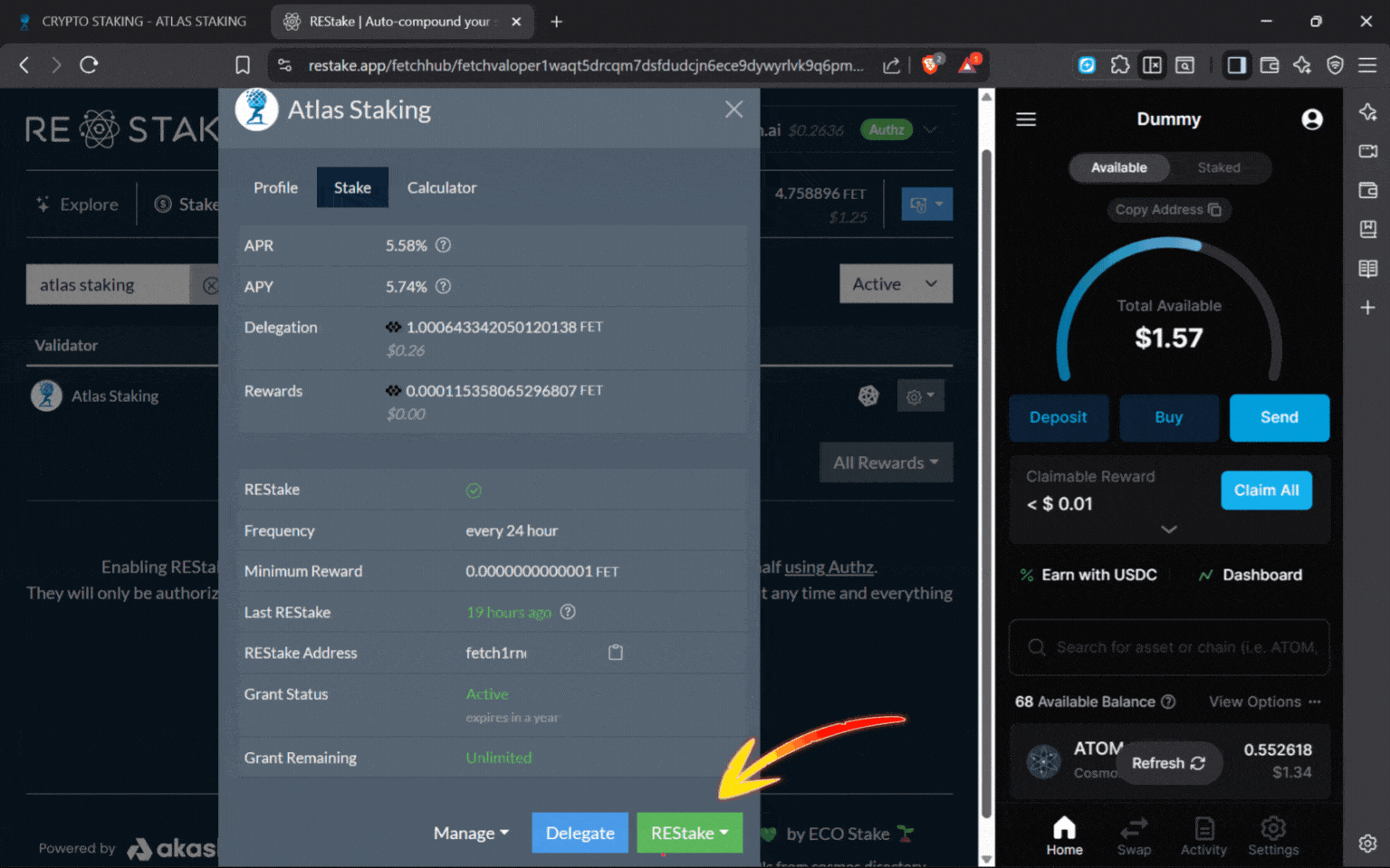 Are staking rewards automatically staked, What is auto compound staking, How often do you get rewards for staking, Are staking rewards compounded, Which is the highest paying auto staking & auto-compounding protocol, Is crypto staking compounded daily, What is the best staking platform, What are the best staking tokens, What is the daily compounding reward, What is the best auto compounding crypto, Is it better to compound daily or monthly, How can I earn daily compound interest, how to autocompound staking rewards, FET validator, FET restaking, How to stake FET tokens, The best FET protocol validator, Where to stake FET, REstake app, Atlas Staking