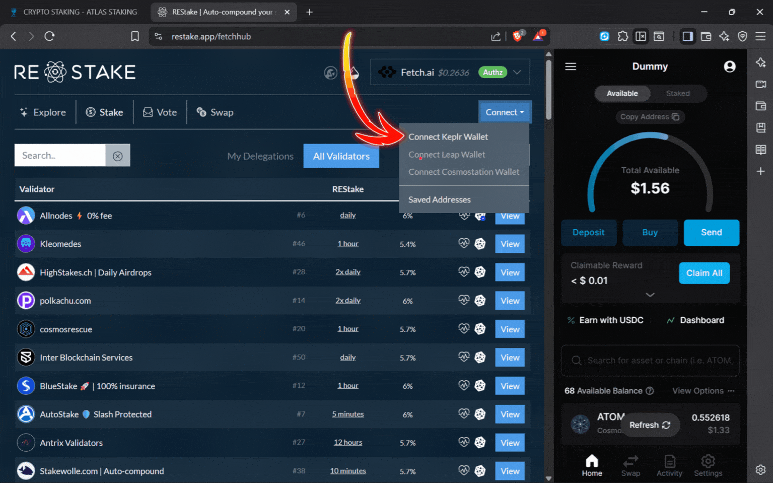 Are staking rewards automatically staked, What is auto compound staking, How often do you get rewards for staking, Are staking rewards compounded, Which is the highest paying auto staking & auto-compounding protocol, Is crypto staking compounded daily, What is the best staking platform, What are the best staking tokens, What is the daily compounding reward, What is the best auto compounding crypto, Is it better to compound daily or monthly, How can I earn daily compound interest, how to autocompound staking rewards, FET validator, FET restaking, How to stake FET tokens, The best FET protocol validator, Where to stake FET, REstake app, Atlas Staking