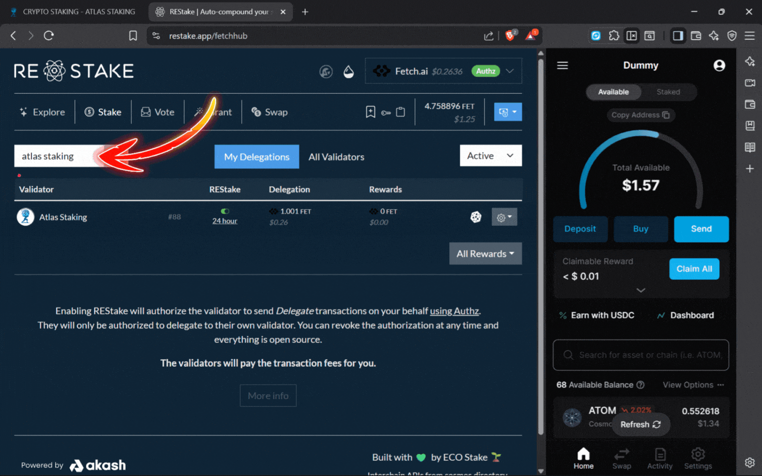 Are staking rewards automatically staked, What is auto compound staking, How often do you get rewards for staking, Are staking rewards compounded, Which is the highest paying auto staking & auto-compounding protocol, Is crypto staking compounded daily, What is the best staking platform, What are the best staking tokens, What is the daily compounding reward, What is the best auto compounding crypto, Is it better to compound daily or monthly, How can I earn daily compound interest, how to autocompound staking rewards, FET validator, FET restaking, How to stake FET tokens, The best FET protocol validator, Where to stake FET, REstake app, Atlas Staking