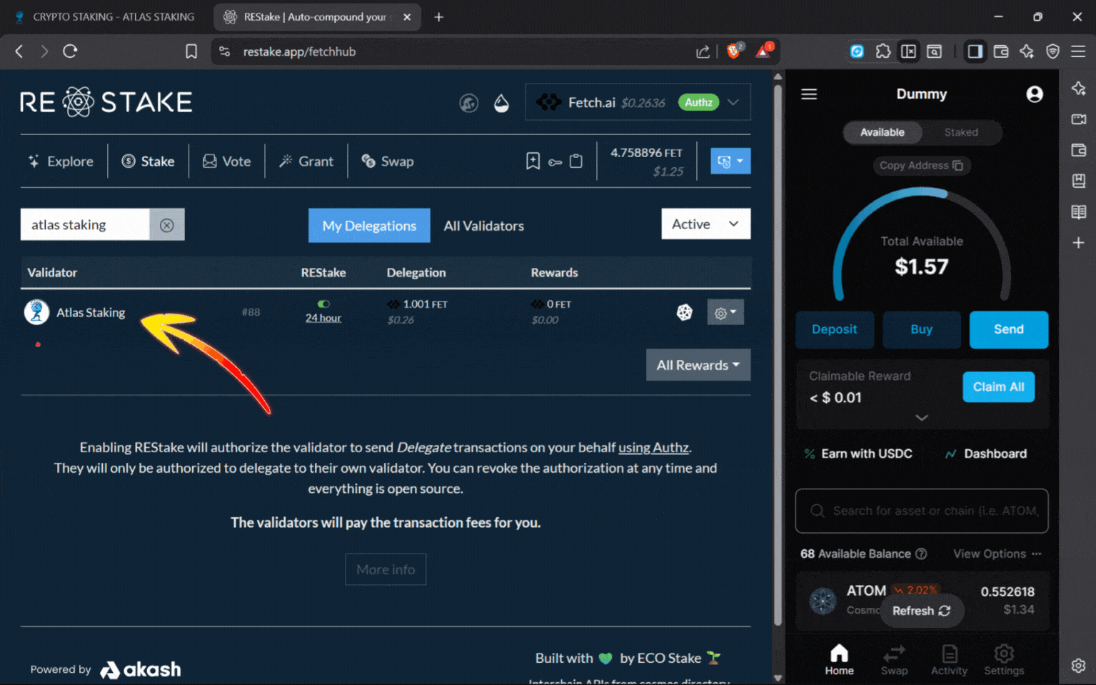 Are staking rewards automatically staked, What is auto compound staking, How often do you get rewards for staking, Are staking rewards compounded, Which is the highest paying auto staking & auto-compounding protocol, Is crypto staking compounded daily, What is the best staking platform, What are the best staking tokens, What is the daily compounding reward, What is the best auto compounding crypto, Is it better to compound daily or monthly, How can I earn daily compound interest, how to autocompound staking rewards, FET validator, FET restaking, How to stake FET tokens, The best FET protocol validator, Where to stake FET, REstake app, Atlas Staking