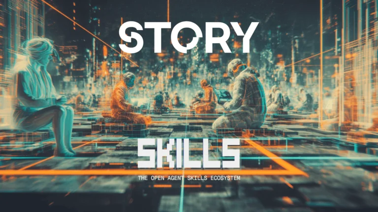 Close‑up illustration of AI assistant optimizing IP royalties using Story Protocol smart contracts