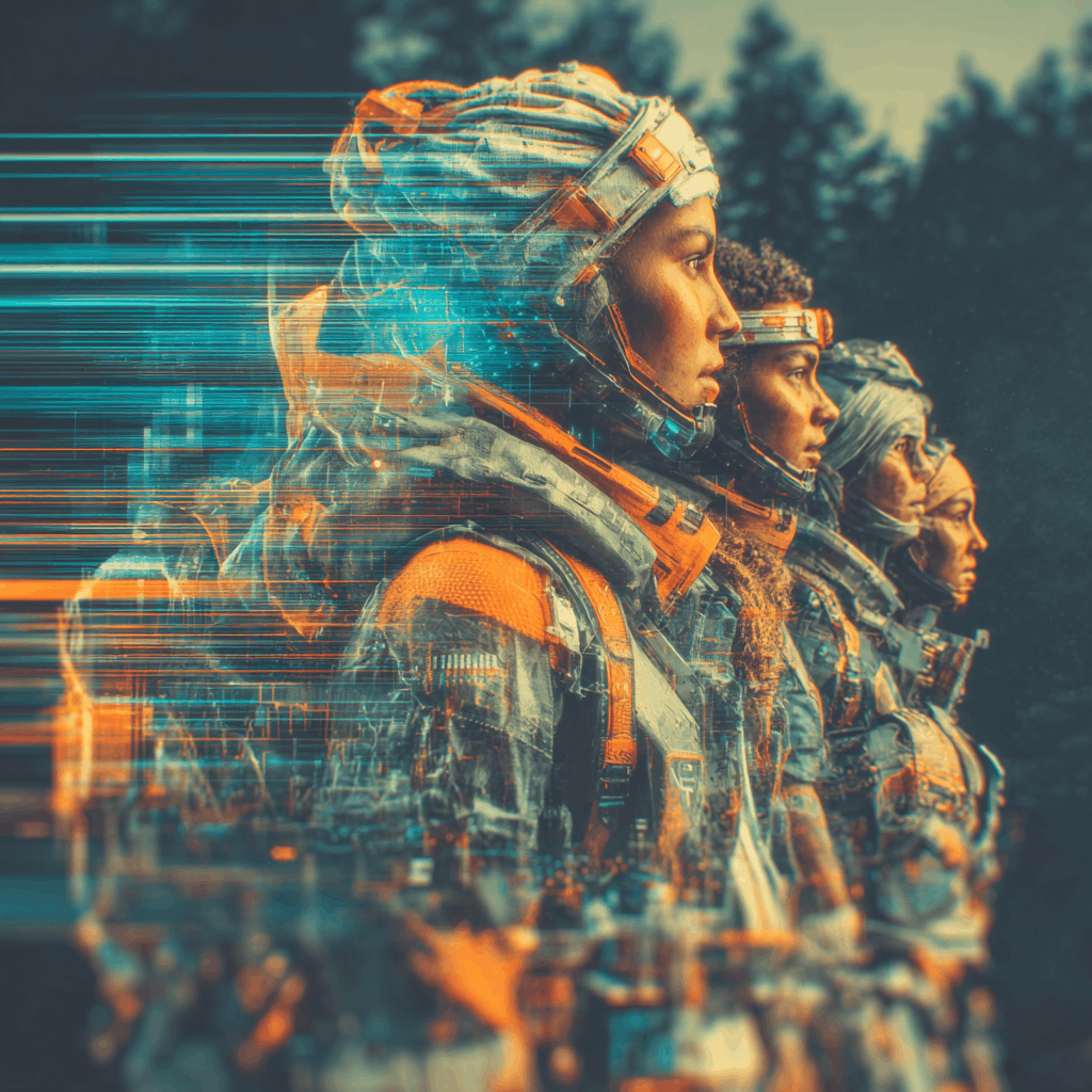 Digital painting of developer team staking STORY tokens and building with Story Skills