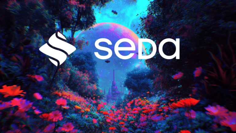 Dual world image of physical city and digital planet linked by light bridges illustrating Seda bringing everything onchain