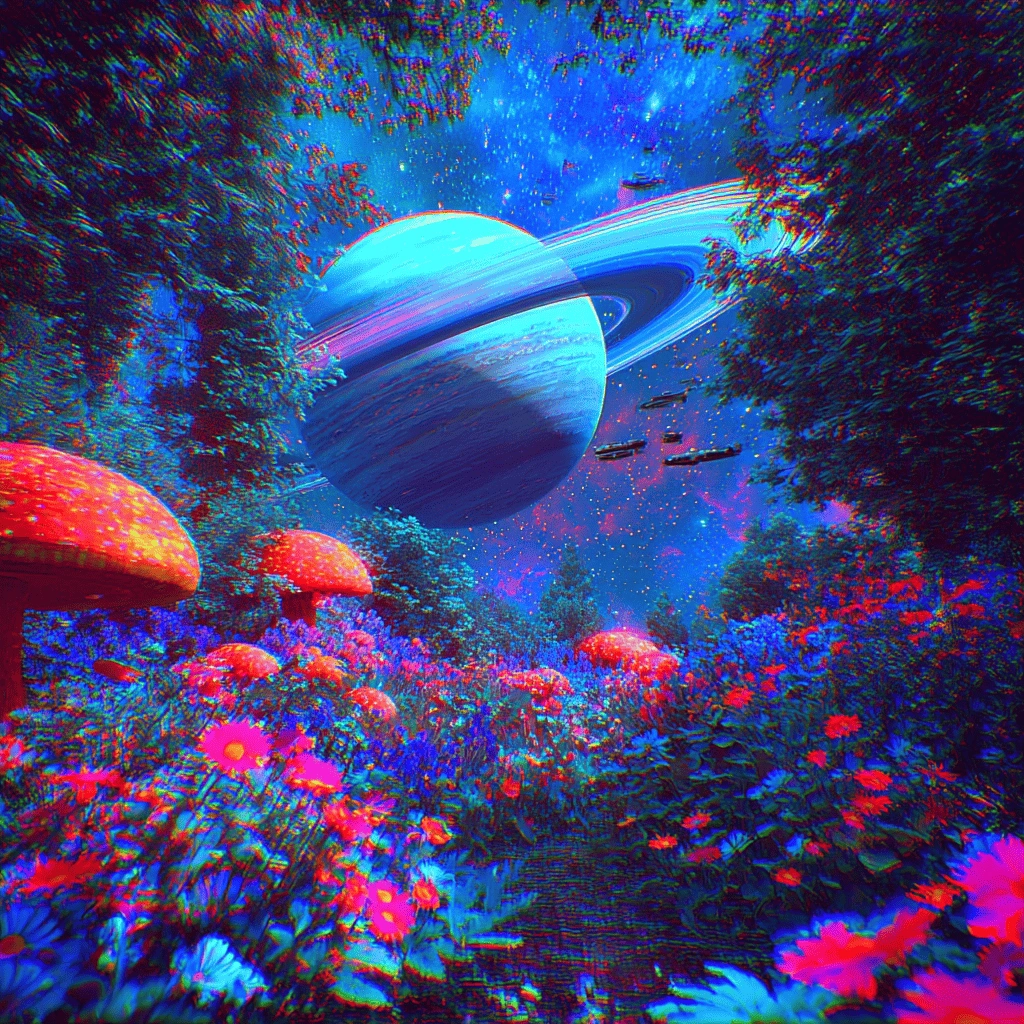 Field of surreal crypto flowers growing from circuit board soil illustrating Seda bringing real world data onchain