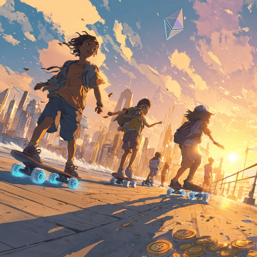 Young adults exploring a vibrant futuristic tech city representing Starknet’s fast-growing blockchain ecosystem.